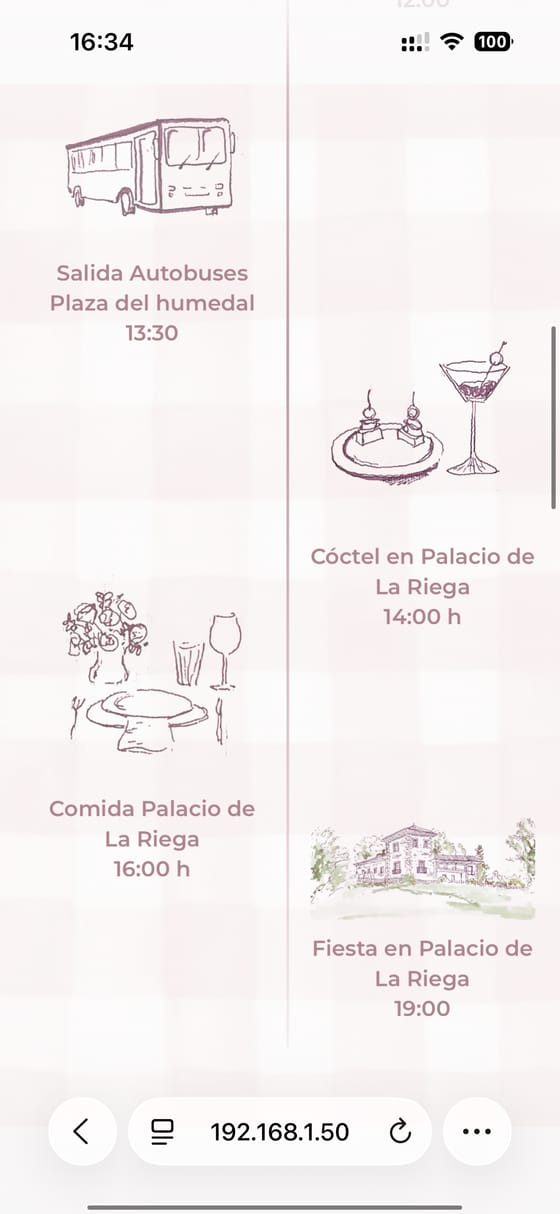 Horarios del cóctel, la comida y la fiesta con ilustraciones en acuarela