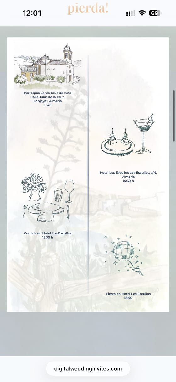 Lugares de la boda con acuarelas de la parroquia y del hotel