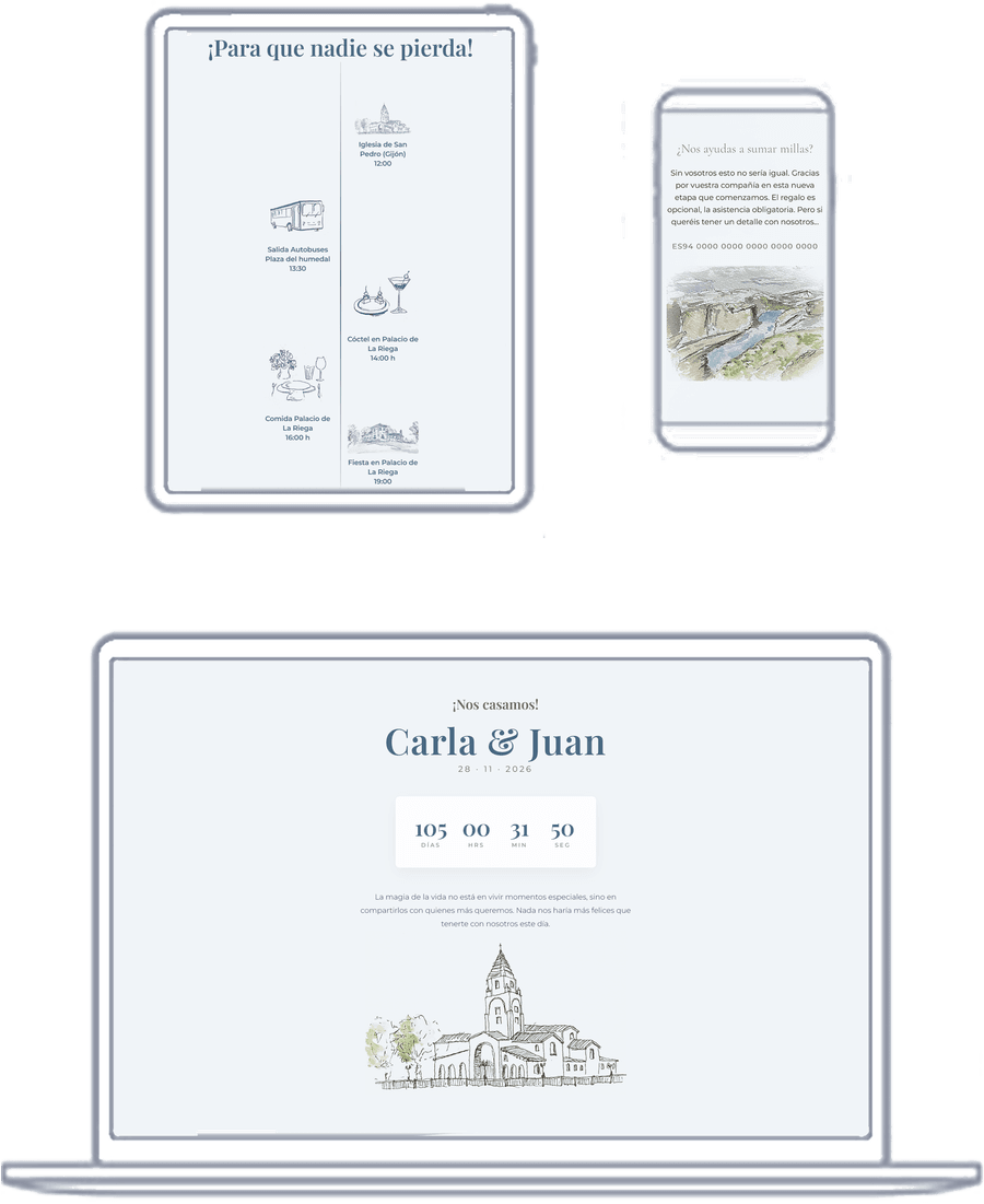 La invitación vista en tablet, móvil y portátil